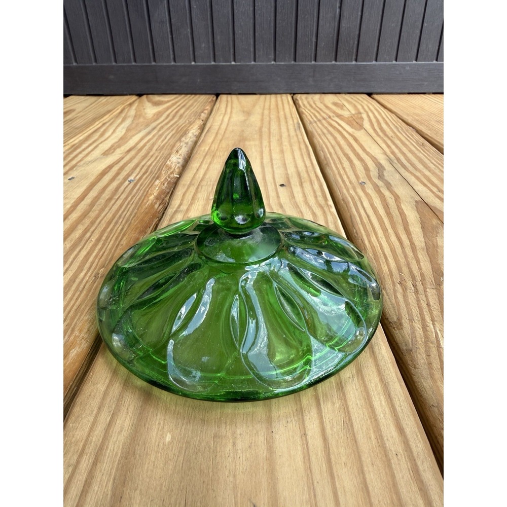 Vintage Depression Indiana Glass Footed Avocado Green Candy Dish Lid Only